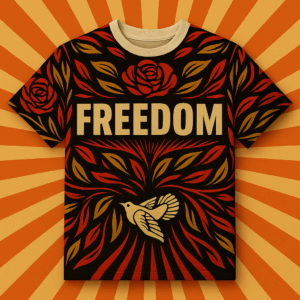 Tee-shirt engagé FREEDOM STANDING, message militant imprimé Freedom to Lead, design Shepard Fairey, coton bio