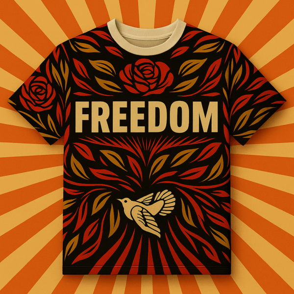 Tee-shirt engagé FREEDOM STANDING, message militant imprimé Freedom to Lead, design Shepard Fairey, coton bio