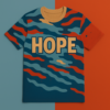Tee-shirt HOPE STANDING, design militant inspiré Shepard Fairey, message HOPE imprimé, coton bio, visuel rouge bleu beige