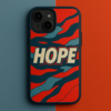 Coque de téléphone HOPE STANDING, visuel Shepard Fairey, message HOPE imprimé, design rouge bleu beige, matériaux recyclés